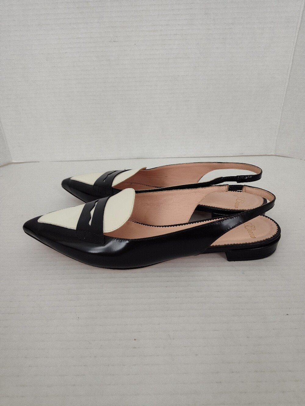 J Crew Black White Patent Leather Slingback Ballet Flats 8.5 Penny Loafer Shoes - Picture 6 of 8